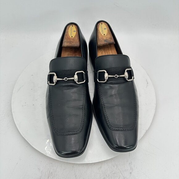 Gucci Men Size UK 9.5D US 10 Black Leather Gold Horsebit Slip On Loafer Shoes - Picture 1 of 12